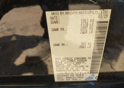 2019 Nissan Altima 2.5 S from USA, damaged, VIN 1N4BL4BV2KN323283